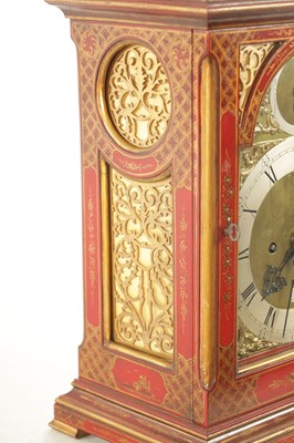 Lot 1055 - JOHNATHAN COLEMAN, LONDON. A GEORGE III AND LATER SCARLET LACQUER AND CHINOISERIE DECORATED EIGHT-DAY VERGE BRACKET CLOCK