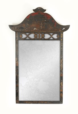Lot 1266 - A LATE 19TH CENTURY CHINOISERIE LACQUER WORK HANGING MIRROR
