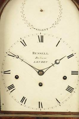 Lot 1021 - RUSSELL, BARBICAN, LONDON A LATE GEORGE III BRASS MOUNTED MAHOGANY THREE-TRAIN BRACKET CLOCK