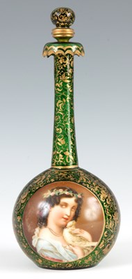 Lot 12 - A 19TH CENTURY BOHEMIAN FLORAL GILT GREEN...