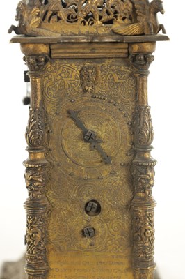 Lot 1023 - IN THE MANNER OF JEREMIAS METZGER - A 16TH CENTURY STYLE AUSBERG GILT BRASS ASTRONOMICAL TABLE CLOCK CIRCA 1880