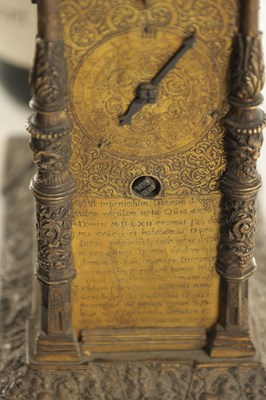 Lot 1023 - IN THE MANNER OF JEREMIAS METZGER - A 16TH CENTURY STYLE AUSBERG GILT BRASS ASTRONOMICAL TABLE CLOCK CIRCA 1880