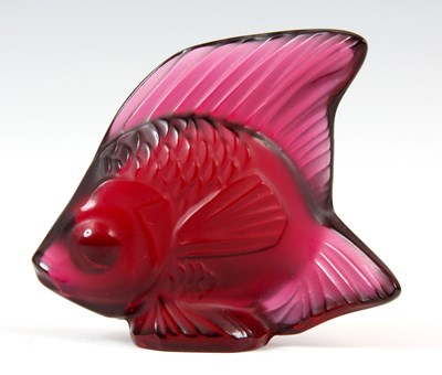 Lot 23 - A LALIQUE MAUVE MOULDED GLASS TROPICAL FISH –...