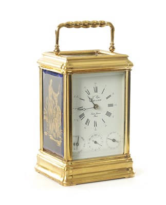Lot 1193 - L’ EPEE. A 20TH CENTURY FRENCH PORCELAIN PANELLED REPEATING CARRIAGE CLOCK