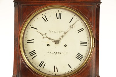 Lot 999 - MALLETT, BARNSTAPLE. A REGENCY FIGURED MAHOGANY LONGCASE CLOCK