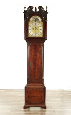Lot 1351 - WILLIAM BARKER, WIGAN. A GEORGE III FIGURED MAHOGANY LONGCASE CLOCK