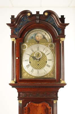 Lot 1084 - A GEORGE III FIGURED MAHOGANY MUSICAL LONGCASE CLOCK