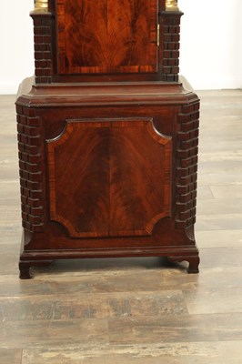 Lot 1084 - A GEORGE III FIGURED MAHOGANY MUSICAL LONGCASE CLOCK