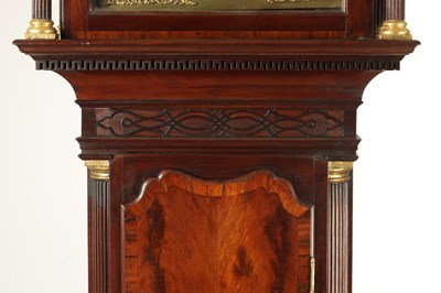 Lot 1084 - A GEORGE III FIGURED MAHOGANY MUSICAL LONGCASE CLOCK