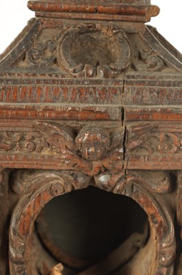 Lot 1137 - A 17TH/18TH CENTURY CARVED OAK CLOCK CASE