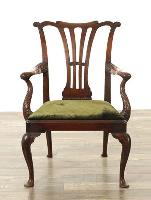 Lot 1328 - A FINE EARLY GEORGIAN MAHOGANY OPEN ARMCHAIR OF GENEROUS PROPORTIONS
