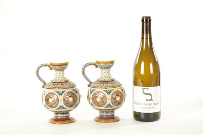 Lot 80 - A PAIR OF METTLACH BULBOUS JUGS