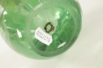 Lot 28 - A VICTORIAN GREEN GLASS DUMP PAPERWEIGHT AND KRALIK IRIDESCENT ROSE BOWL