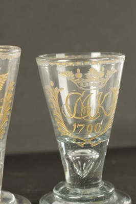 Lot 3 - A GRADUATED PAIR OF GEORGE III SQUAT RUMMERS INITIALLED AND DATED 1790 & 1801