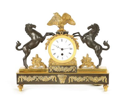Lot 1165 - A REGENCY BRONZE AND ORMOLU FUSEE MANTEL CLOCK
