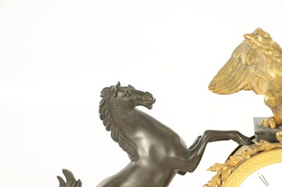 Lot 1003 - A REGENCY BRONZE AND ORMOLU FUSEE MANTEL CLOCK