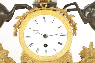 Lot 1003 - A REGENCY BRONZE AND ORMOLU FUSEE MANTEL CLOCK