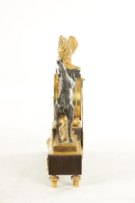 Lot 1003 - A REGENCY BRONZE AND ORMOLU FUSEE MANTEL CLOCK