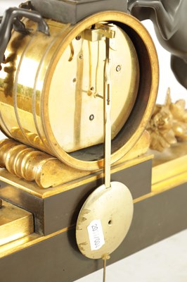 Lot 1003 - A REGENCY BRONZE AND ORMOLU FUSEE MANTEL CLOCK