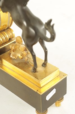 Lot 1003 - A REGENCY BRONZE AND ORMOLU FUSEE MANTEL CLOCK