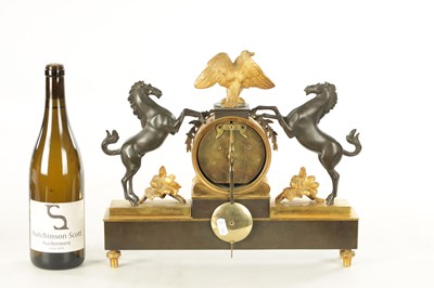 Lot 1003 - A REGENCY BRONZE AND ORMOLU FUSEE MANTEL CLOCK