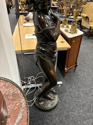 Lot 844 - JEAN ANTOINE HOUDON (1741-1828) A LARGE EARLY 19TH CENTURY REGENCY PATINATED BRONZE SCULPTURE OF A CLASSICAL SEMI NUDE LADY