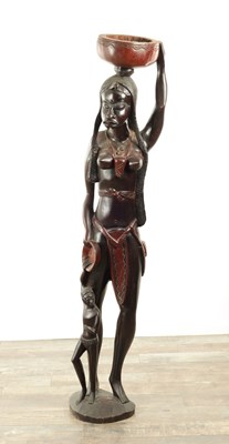 Lot 1142 - A LARGE AFRICAN HARDWOOD SCULPTURE OF FEMALE WITH A CHILD