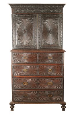 Lot 242 - AN EARLY 19TH CENTURY ANGLO INDIAN HARDWOOD SECRETAIRE CABINET ON CHEST
