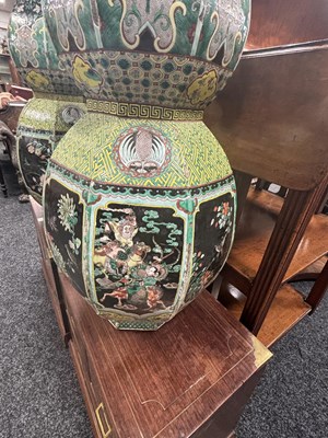Lot 133 - AN IMPRESSIVE PAIR OF 19TH CENTURY CHINESE FAMILLE NOIRE DOUBLE GOURD HALL VASES