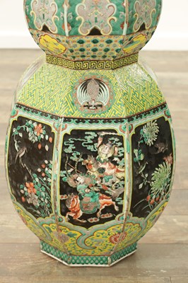 Lot 133 - AN IMPRESSIVE PAIR OF 19TH CENTURY CHINESE FAMILLE NOIRE DOUBLE GOURD HALL VASES