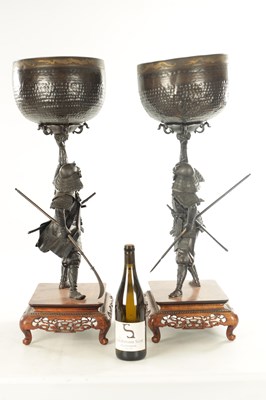 Lot 211 - A PAIR OF JAPANESE MEIJI PERIOD BRONZE SAMURAI WARRIOR GONGS