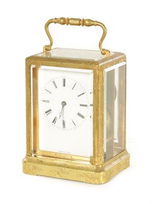 Lot 1353 - A MID 19TH CENTURY FRENCH ENGRAVED BRASS STRIKING CARRIAGE CLOCK SIGNED MARCHAND PARIS