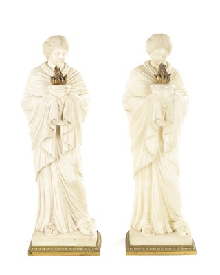 Lot 633 - A PAIR OF 19TH CENTURY WHITE MARBLE AND ORMOLU MOUNTED FIGURAL SCULPTURES