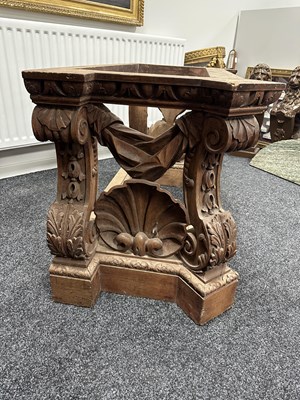Lot 1337 - A RARE 18TH CENTURY STYLE CARVED PINE CONSOLE TABLE IN THE MANNER OF WILLIAM KENT