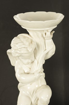 Lot 63 - A PAIR OF LATE 19TH CENTURY WHITE PORCELAIN COPELAND TAZZAS