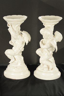 Lot 63 - A PAIR OF LATE 19TH CENTURY WHITE PORCELAIN COPELAND TAZZAS