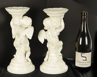 Lot 63 - A PAIR OF LATE 19TH CENTURY WHITE PORCELAIN COPELAND TAZZAS
