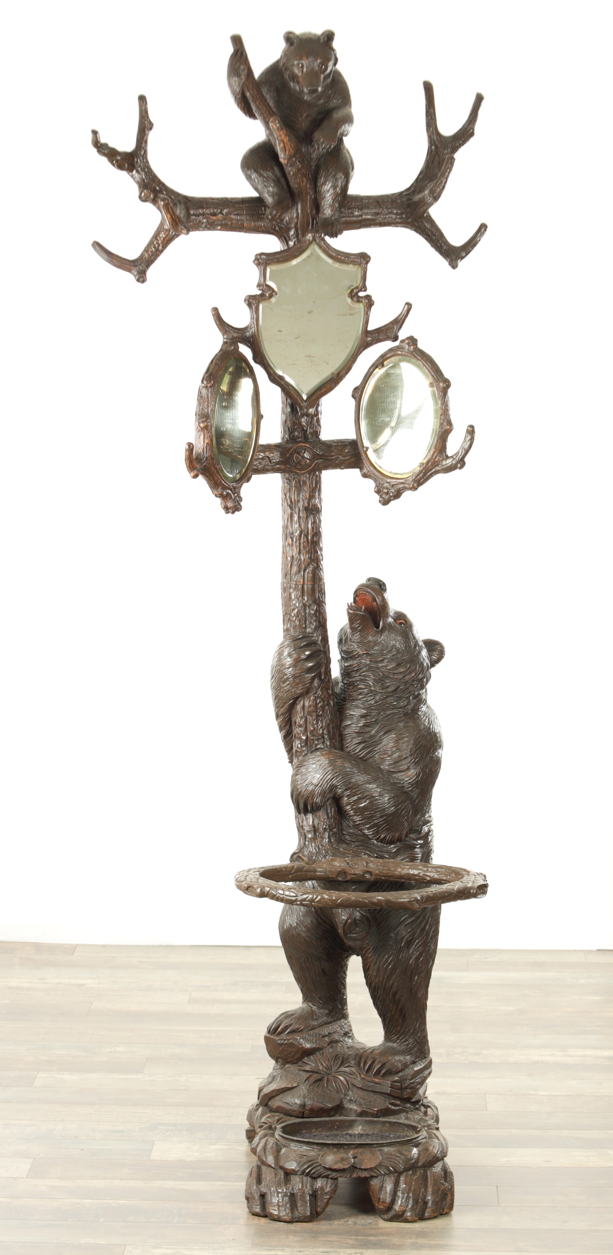 Nineteenth-century Black Forest carved linden wood bear hall stand sold by Hutchinson Scott