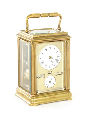 Lot 1061 - A 19TH CENTURY FRENCH BRASS CARRIAGE CLOCK REPEATER/ALARM WITH CALENDAR WORK