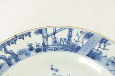Lot 95 - A PAIR OF LARGE CHINESE QING DYNASTY BLUE AND WHITE PORCELAIN CHARGERS