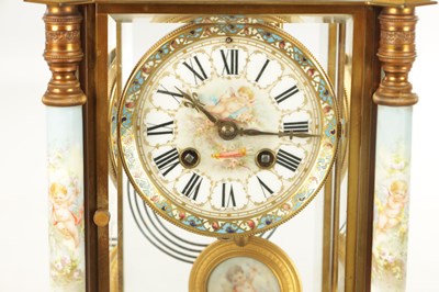 Lot 1008 - A FINE LATE 19TH CENTURY FRENCH ORMOLU PORCELAIN AND CHAMPLEVE ENAMELLED THREE PEICE CLOCK GUARNITURE