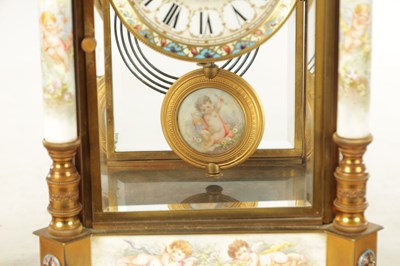 Lot 1008 - A FINE LATE 19TH CENTURY FRENCH ORMOLU PORCELAIN AND CHAMPLEVE ENAMELLED THREE PEICE CLOCK GUARNITURE