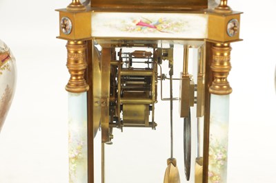 Lot 1008 - A FINE LATE 19TH CENTURY FRENCH ORMOLU PORCELAIN AND CHAMPLEVE ENAMELLED THREE PEICE CLOCK GUARNITURE
