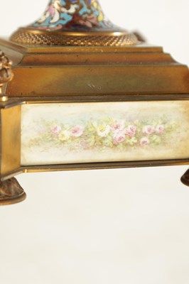 Lot 1008 - A FINE LATE 19TH CENTURY FRENCH ORMOLU PORCELAIN AND CHAMPLEVE ENAMELLED THREE PEICE CLOCK GUARNITURE