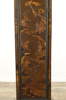Lot 1077 - PAUL RIMBAULT, LONDON. AN EARLY 18TH CENTURY EIGHT-DAY LACQUER WORK LONGCASE CLOCK