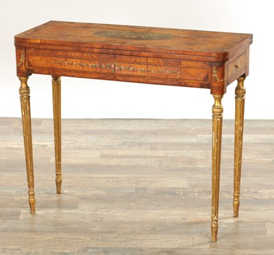 Lot 1369 - A GOOD 19TH CENTURY PAINTED SATINWOOD AND PARCEL GILT CARD TABLE
