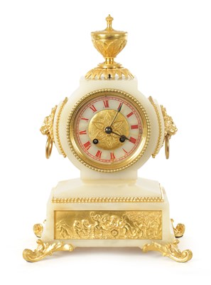 Lot 1124 - A LATE 19TH CENTURY ORMOLU MOUNTED ONYX FRENCH MANTEL CLOCK