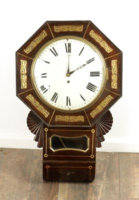 Lot 1196 - A LATE REGENCY BRASS INLAID CONVEX DIAL FUSEE WALL CLOCK