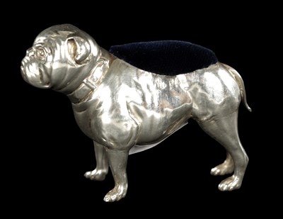 Lot 486 - AN EDWARD VII PINCUSHION SILVER BULLDOG