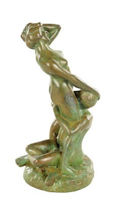 Lot 686 - A 20TH CENTURY FRENCH GREEN-PATINATED EROTIC BRONZE SCULPTURE